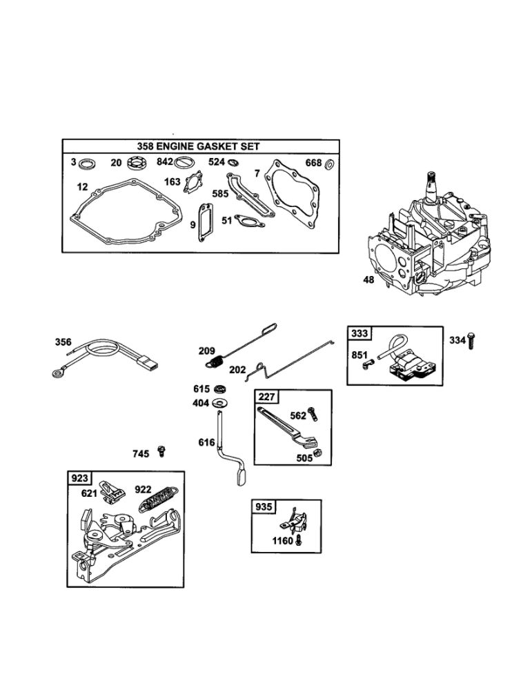 Short Block Diagram and Parts List for 12H807-1905-E1  Briggs and Stratton Engine